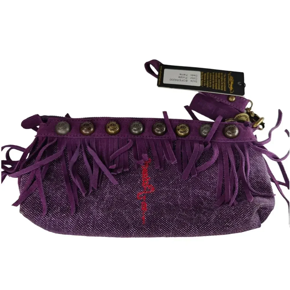 Vintage Purple Y2K Ed Hardy fringe clutch